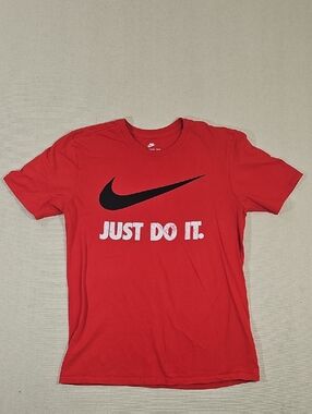 Nike Red V-Neck Tee with White Logo